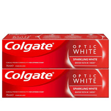 Colgate Optic White Sparkling White whitening toothpaste box, 2-pack