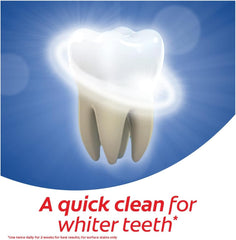 Glowing white tooth with swirling light and tagline A quick clean for whiter teeth Colgate Optic White toothpaste UAE