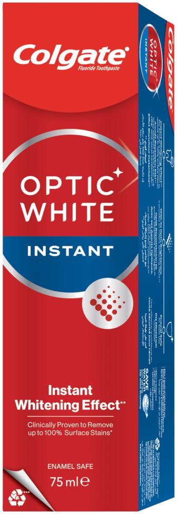 Colgate Optic White toothpaste UAE 75 ml red Instant whitening toothpaste box packaging