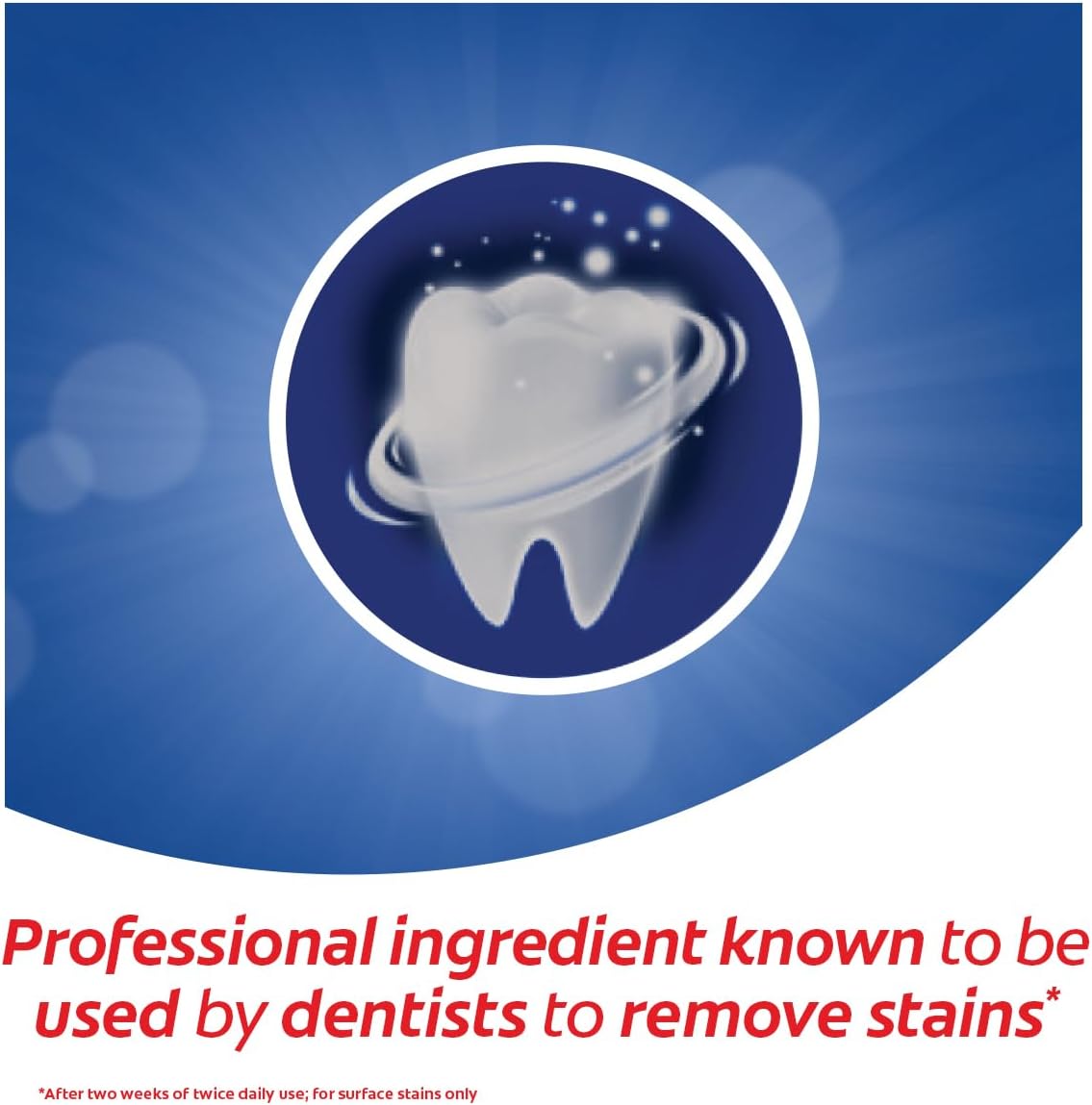 Colgate Optic White toothpaste UAE packaging graphic with shining tooth icon and professional ingredient claim