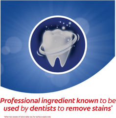 Colgate Optic White toothpaste UAE packaging graphic with shining tooth icon and professional ingredient claim