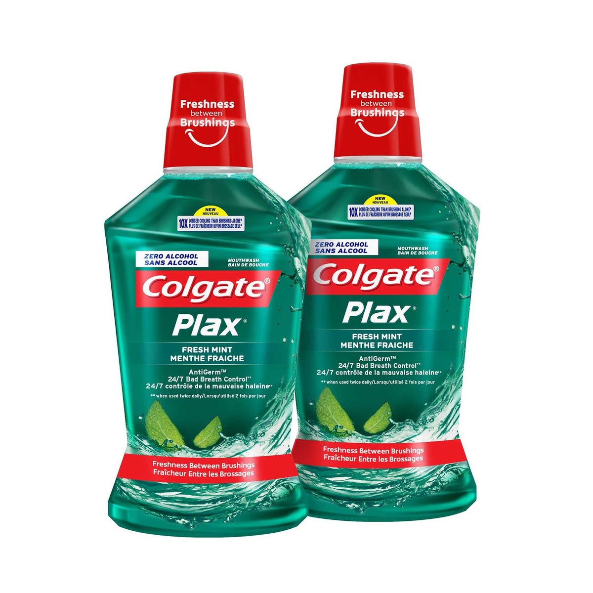 Colgate Plax Fresh Mint Mouthwash 500ml twin pack two green bottles fresh mint mouthwash for daily use