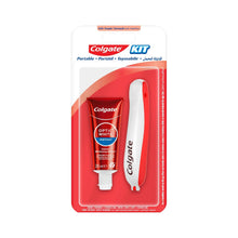 Portable oral care kit blister pack with foldable toothbrush and Optic White toothpaste