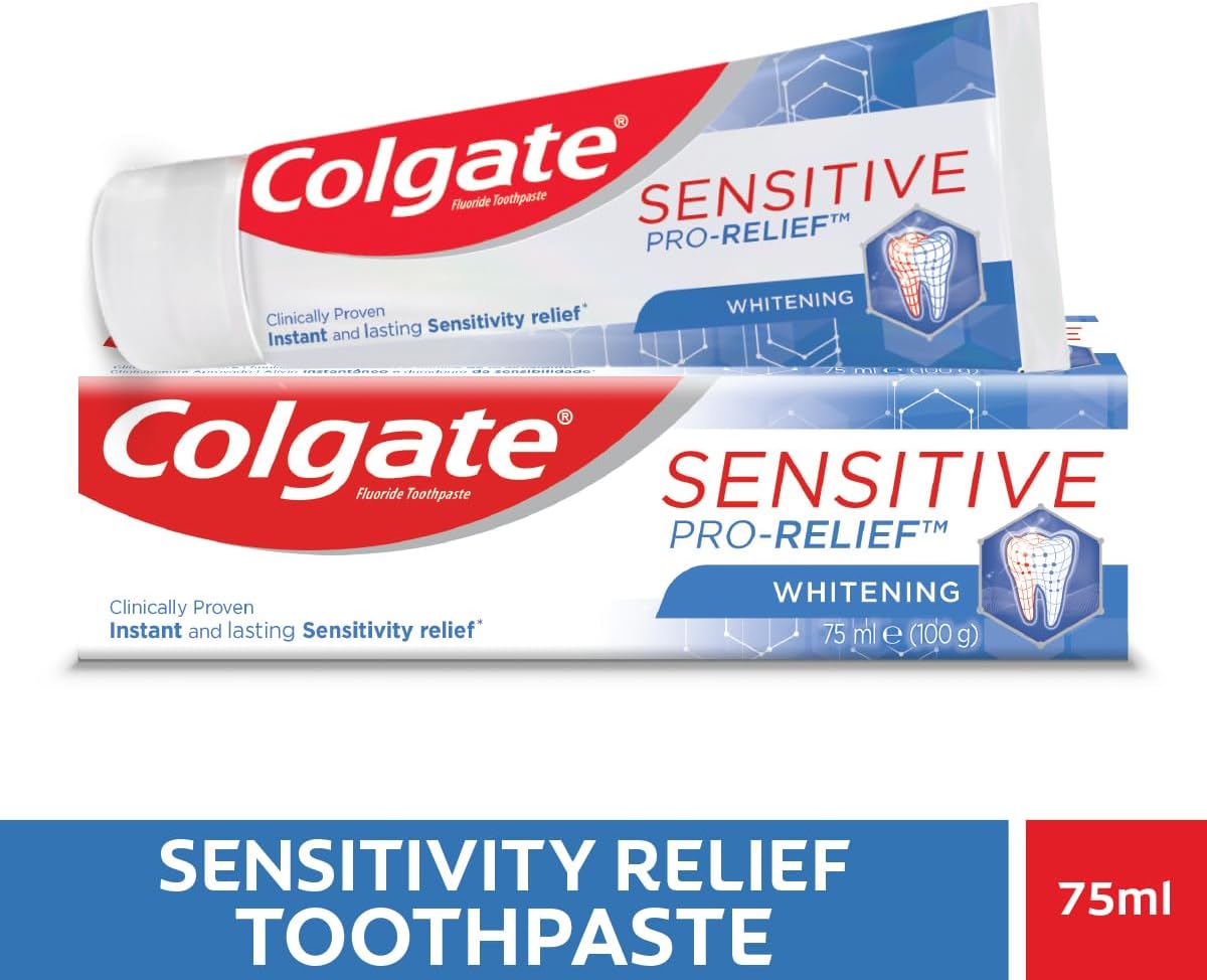Colgate Sensitive Pro Relief Whitening Toothpaste 75ml tube and box for instant sensitivity relief