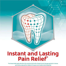 Tooth sensitivity relief toothpaste graphic with tooth diagram in home badge