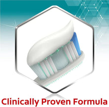 Toothpaste dispenser mockup with blue bristles inside a house-shaped badge