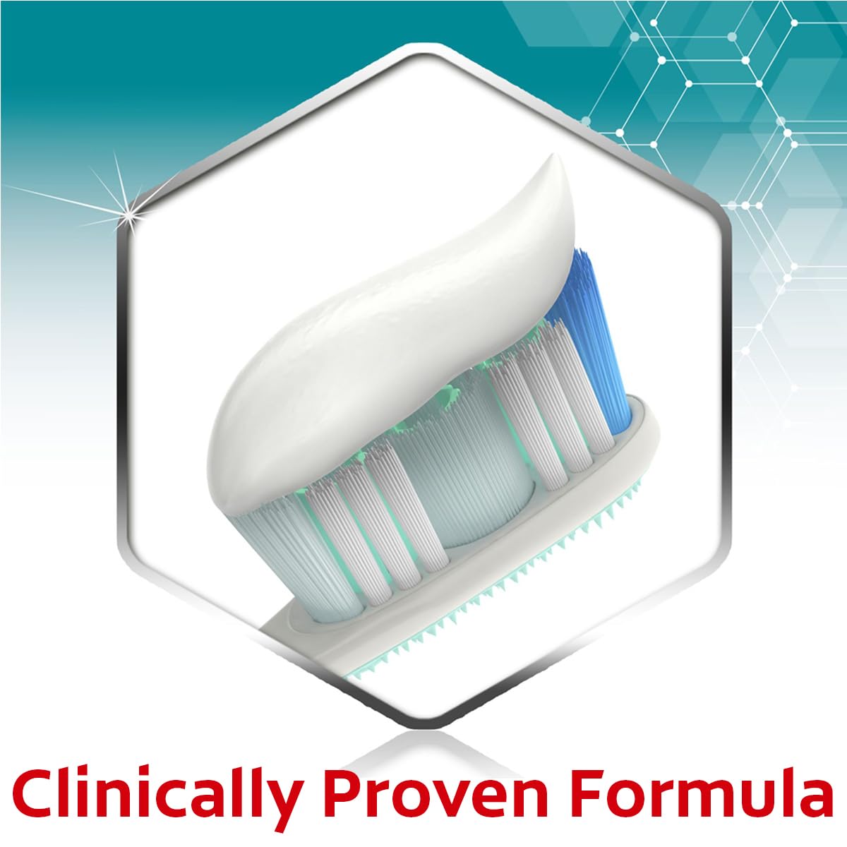 Toothbrush head with white toothpaste on bristles showcasing Colgate Sensitive Pro Relief Whitening Toothpaste clinical formula