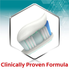 Toothbrush head with white toothpaste on bristles showcasing Colgate Sensitive Pro Relief Whitening Toothpaste clinical formula