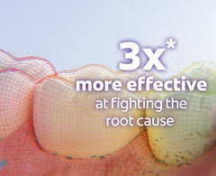 Close up tooth model with 3x more effective claim graphic for Colgate Total Active Prevention toothpaste