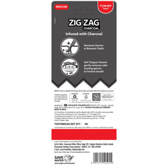 Colgate ZigZag charcoal toothbrush UAE packaging back showing features icons medium bristle label and barcode