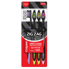 Colgate ZigZag charcoal toothbrush UAE pack of 4 medium toothbrushes with zigzag charcoal bristles