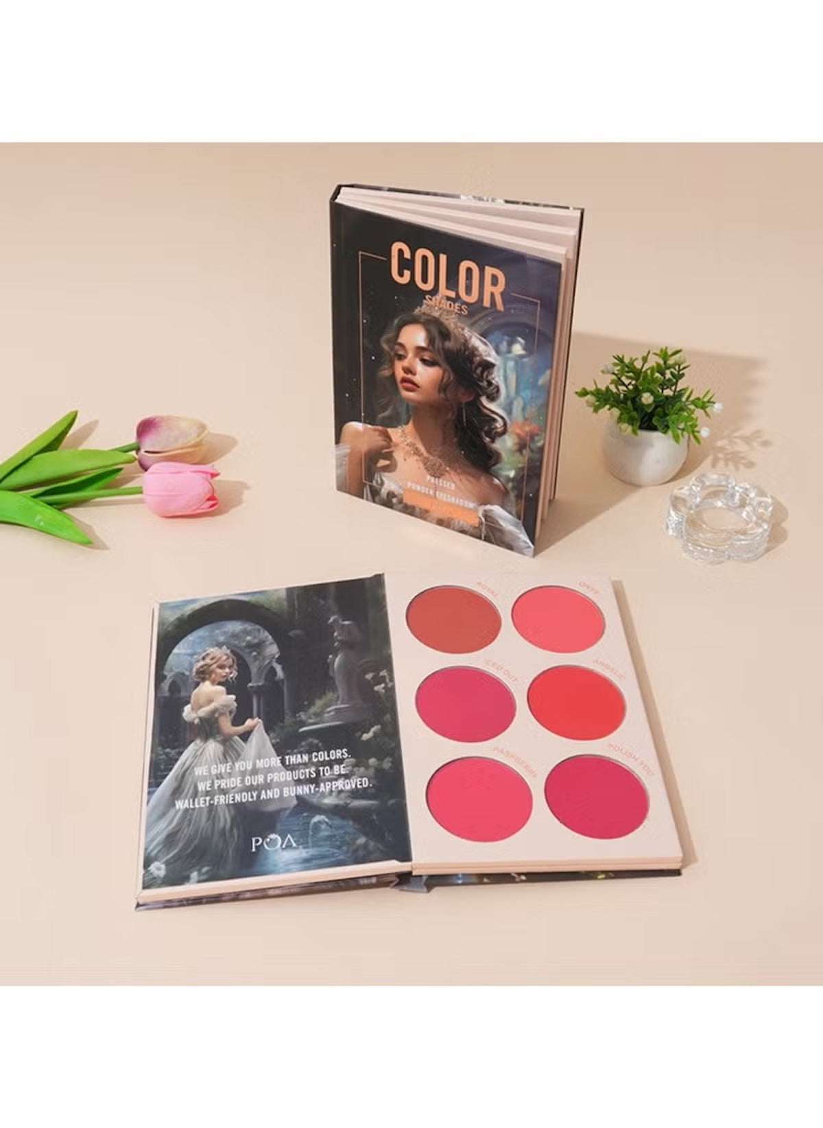 Huitich blendable blush and eyeshadow kit with six vibrant shades in a color-themed palette