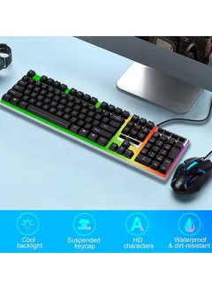 Huitich colorful backlit keyboard for gamers with matching gaming mouse and rainbow lighting