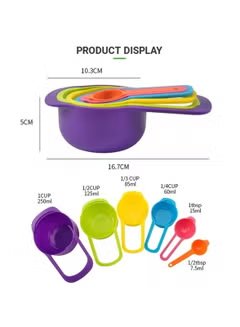 Huitich colorful measuring cups for baking with purple mixing bowl and various cup sizes