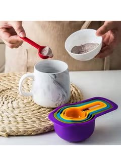 Huitich colorful measuring cups for baking in various sizes nested together on kitchen counter