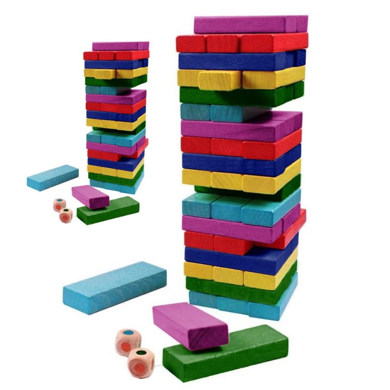 Huitich Jinga traditional stacking colorful timber block building set with various colored rectangular blocks and dice