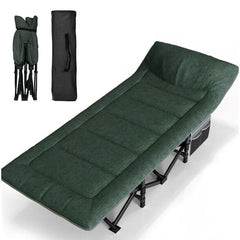 Huitich comfortable sleeping cot with pad and pillow in dark green with foldable frame and carrying bag