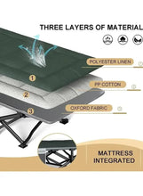 Dark green cot mattress with three-layer material and integrated design
