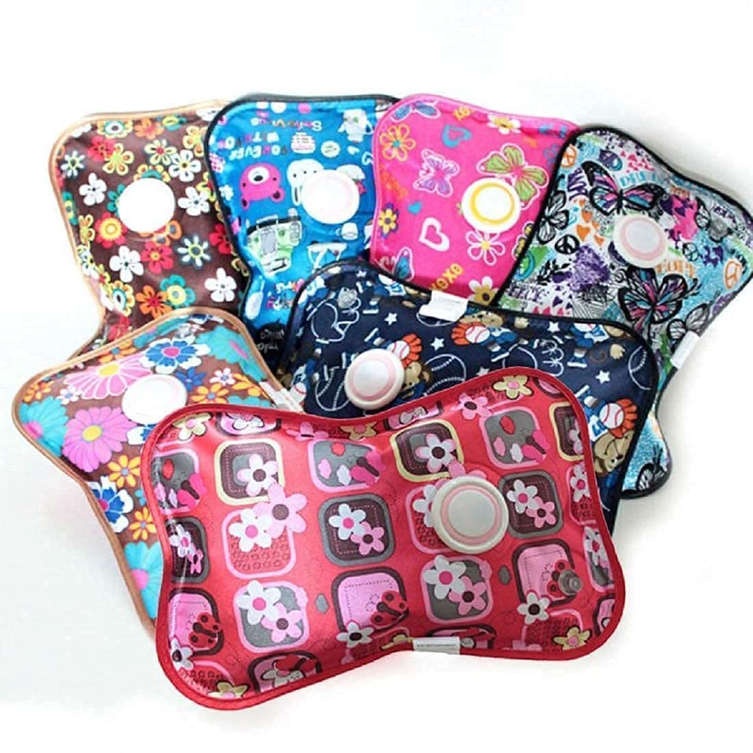 Black Olive assorted floral patterned electric hot water bag for pain relief set showing multiple colorful designs