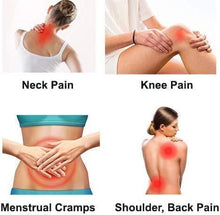 Electric heating pad shown on neck, shoulder, back, knee, and menstrual cramps areas