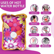 Floral electric heating pad with controller, yellow-trim cover shown with use icons