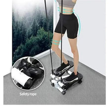 Fitness stepper with safety rope attachment and black resistance arms