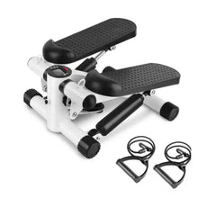 Compact fitness stepper with black textured pedals and central LCD display