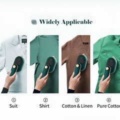 Huitich compact handheld steam iron being used on suit shirt cotton and linen fabrics