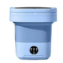Blue compact portable laundry washer with control panel and lid