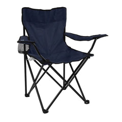 Huitich compact travel camping chair in navy blue with metal frame and cup holder on armrest