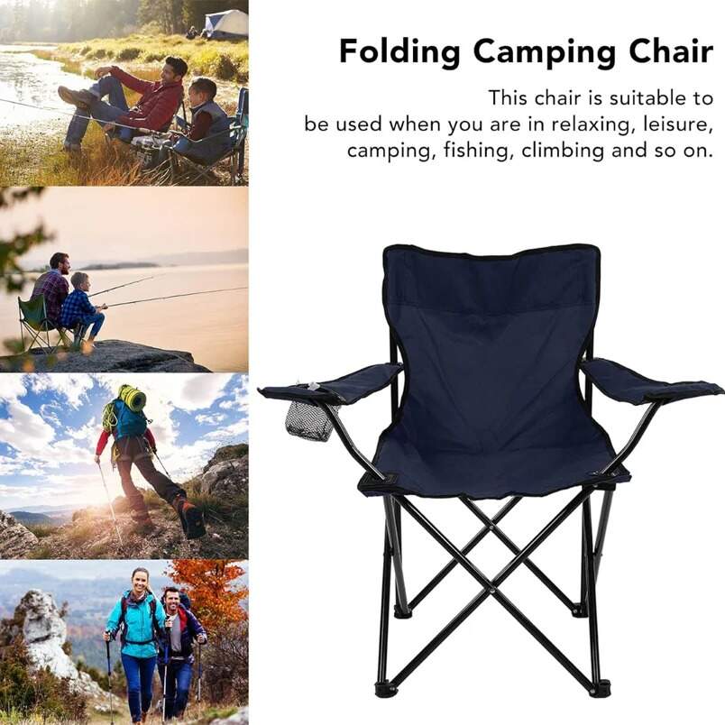 Huitich compact travel camping chair in navy blue foldable design with armrests and cup holder