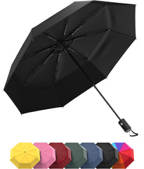 Rain-Mate compact travel umbrella in black with durable frame and multiple color options