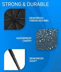 Rain-Mate compact travel umbrella with reinforced fiberglass ribs waterproof canopy and reinforced shaft