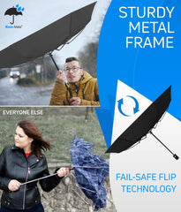 Rain-Mate compact travel umbrella with sturdy metal frame and fail-safe flip technology in black