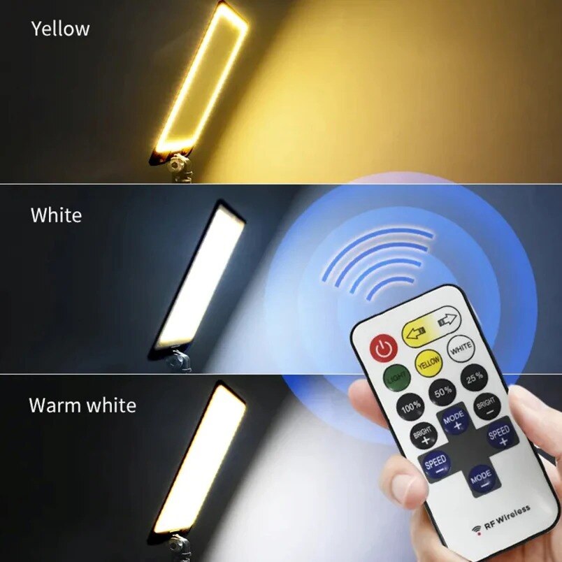 Huitich LED camping lantern 46W showing yellow white and warm white light modes with remote control