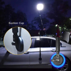 Huitich LED camping lantern 46W mounted on car with suction cup showing bright light at night