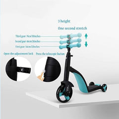 Huitich convertible tricycle for kids in black and blue with adjustable handlebar height and telescopic button