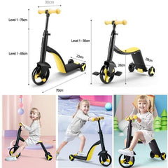 Huitich convertible tricycle for kids in black and yellow with adjustable height and multiple riding modes