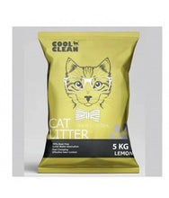 Cat litter bag, yellow with cat graphic and lemon flavor label, 5 kg