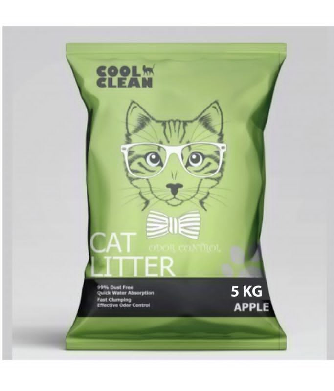 Cool Clean apple scented clumping cat litter 5kg with effective odor control and quick water absorption