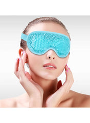 Huitich cooling gel sleep mask in blue worn by woman for soothing eye relief and relaxation