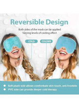 Reversible cooling gel sleep mask with two teal gel eye pads and wide straps