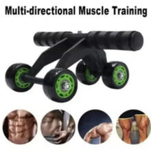 Multi-direction wheel roller with black frame and four green wheels