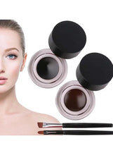 Gel eyeliner pot pair with black round lids and two eyeliner brushes