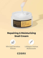 COSRX Advanced Snail 92 All In One Cream in jar, featuring moisturizing ingredients for skin repair