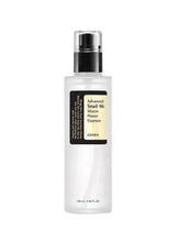 Face essence bottle with silver pump; clear pale liquid bottle and black label