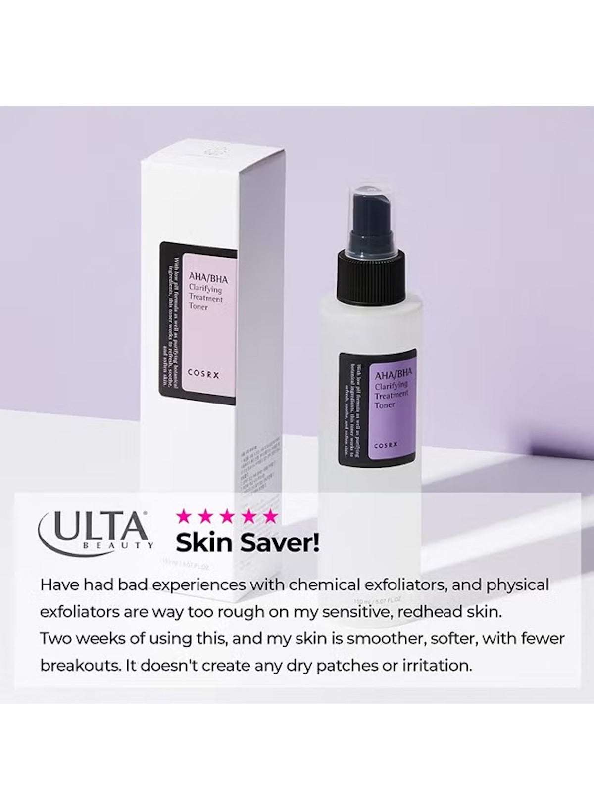 COSRX AHA BHA clarifying toner in a clear bottle, designed for smoother and healthier skin