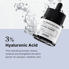 Elegant COSRX hyaluronic acid serum UAE bottle with dropper and water splash highlighting 3 percent hydration