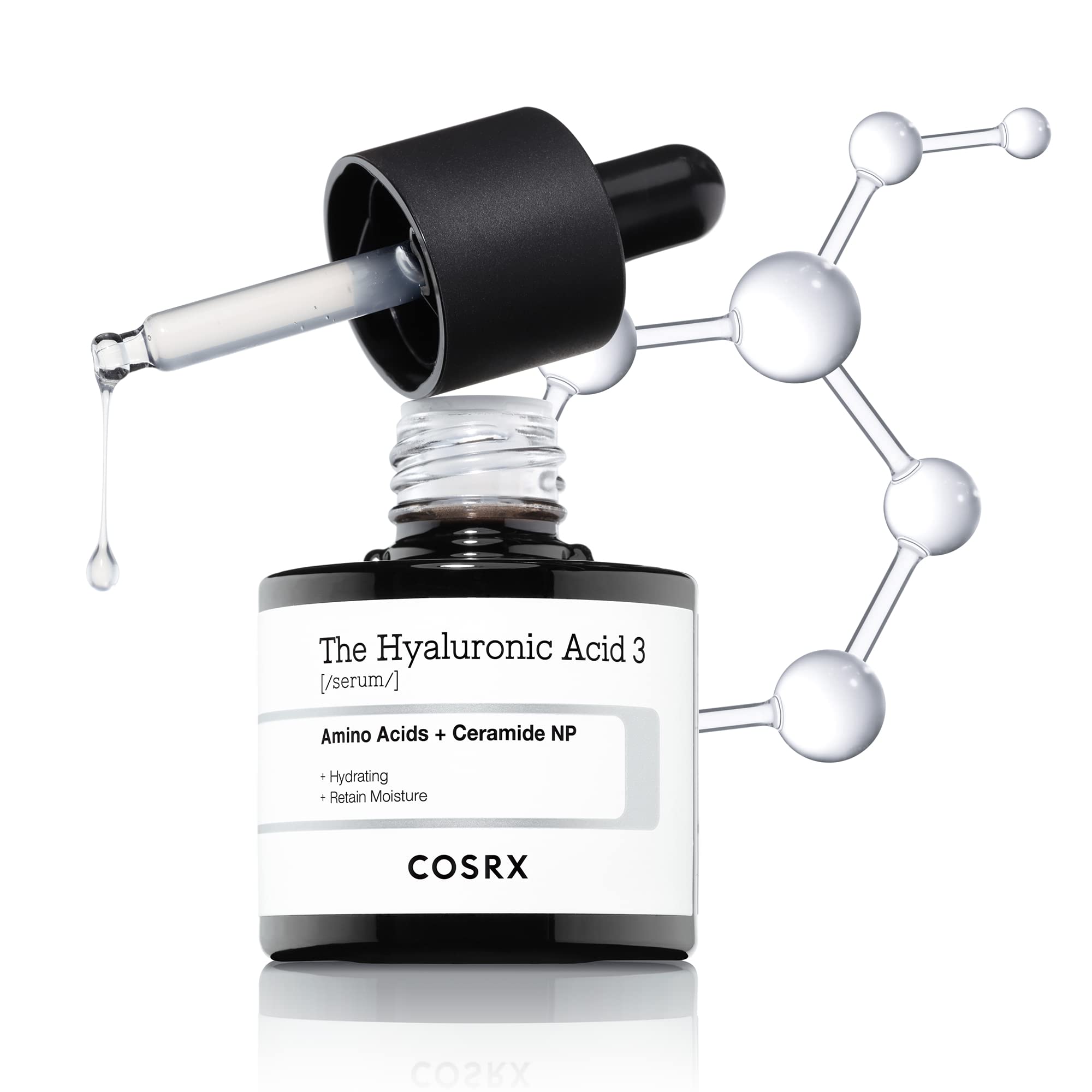 COSRX hyaluronic acid serum UAE dropper bottle Hyaluronic Acid 3 with molecular graphic and hydrating label
