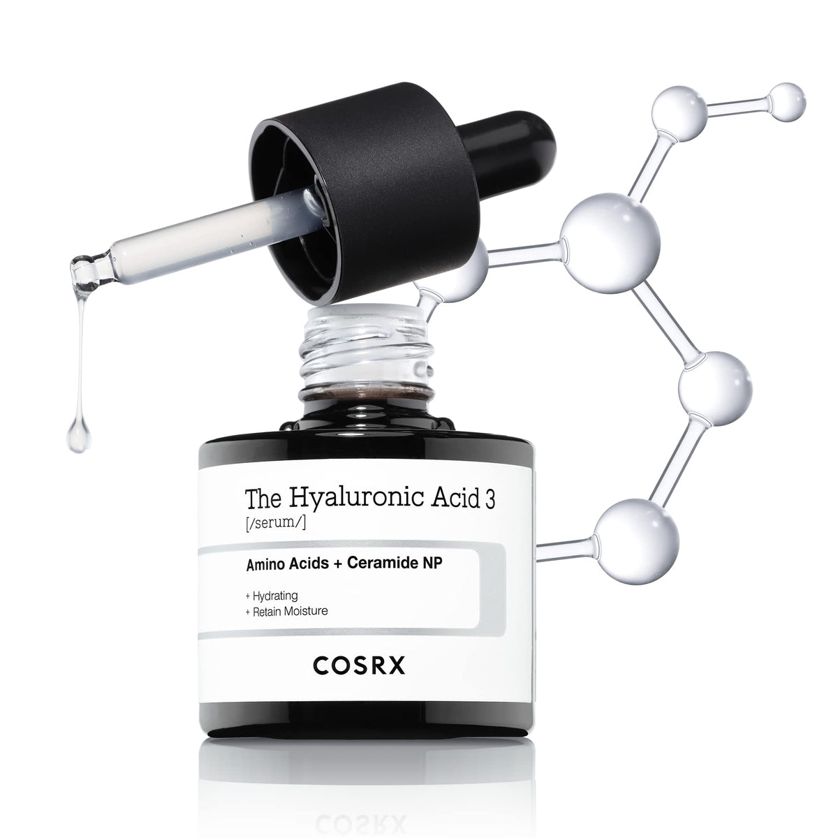 COSRX hyaluronic acid serum UAE dropper bottle Hyaluronic Acid 3 with molecular graphic and hydrating label